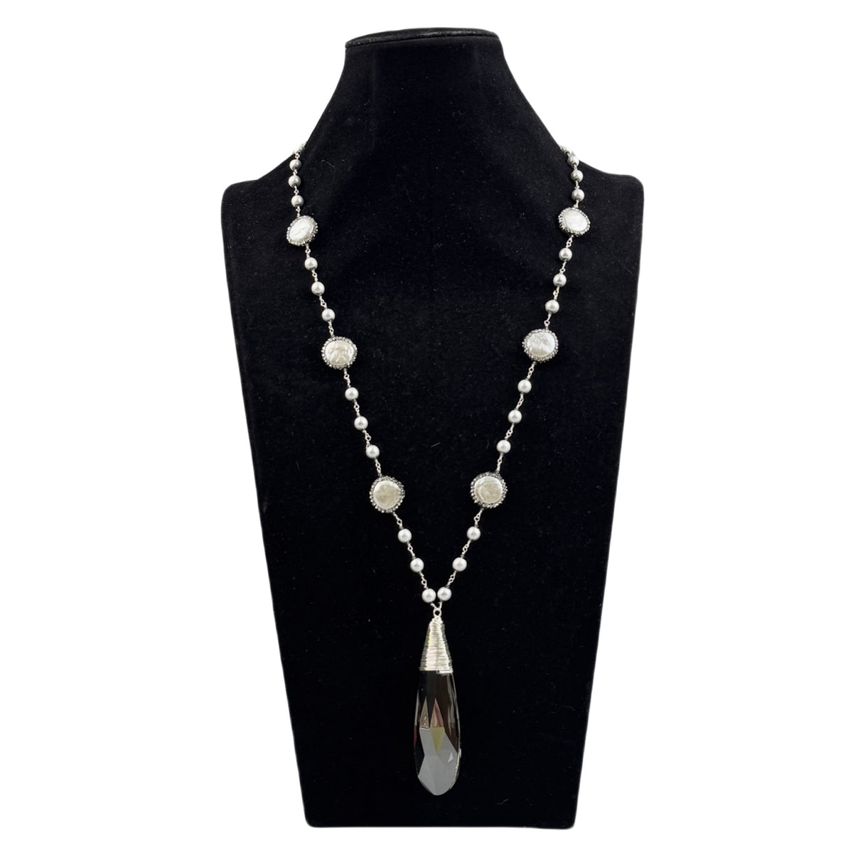 Water Drop Crystal Pearl Necklace N5576 - view 2