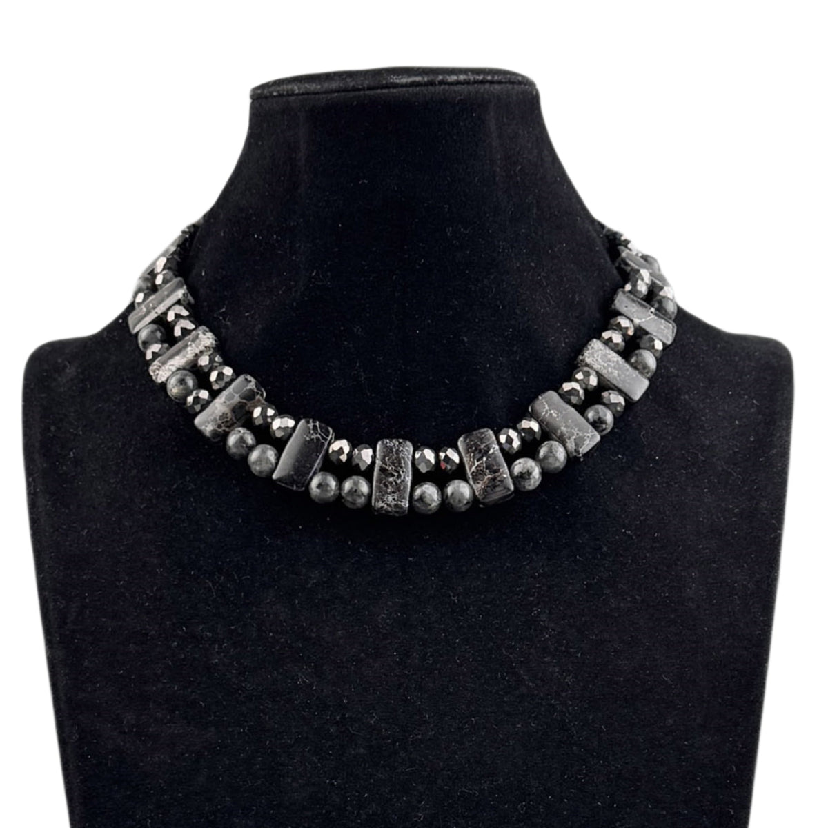 Handmade Black Emperor Jasper Beaded Choker Necklace N5579