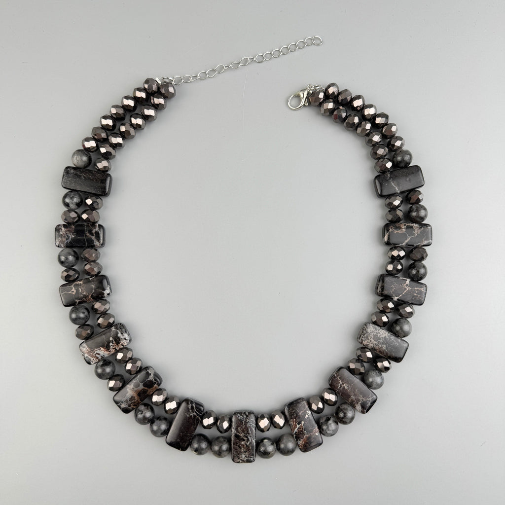 Handmade Black Emperor Jasper Beaded Choker Necklace N5579