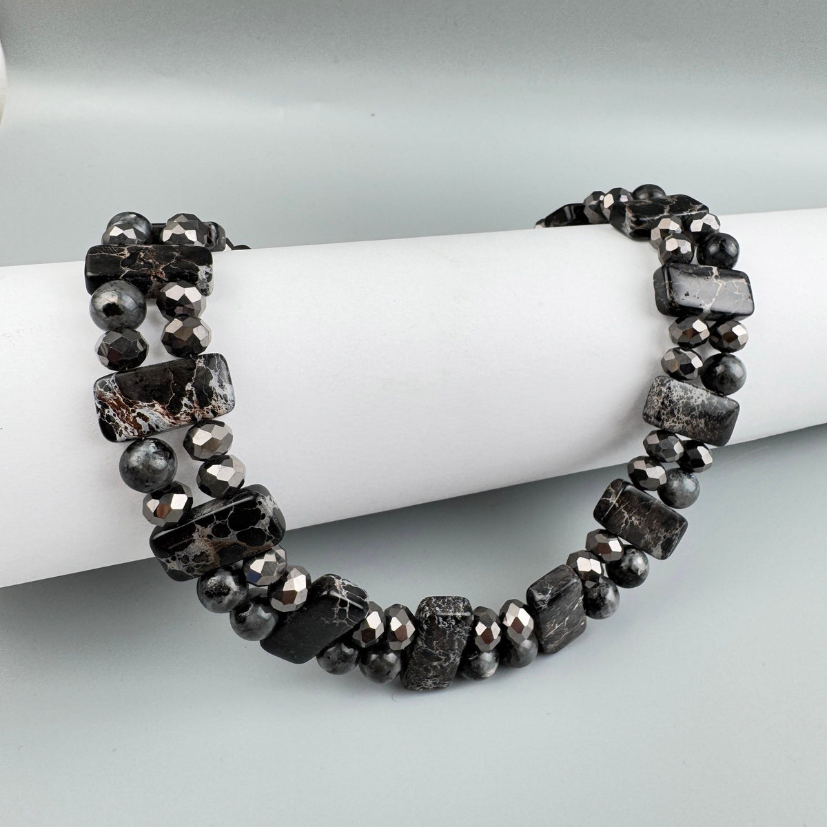 Handmade Black Emperor Jasper Beaded Choker Necklace N5579