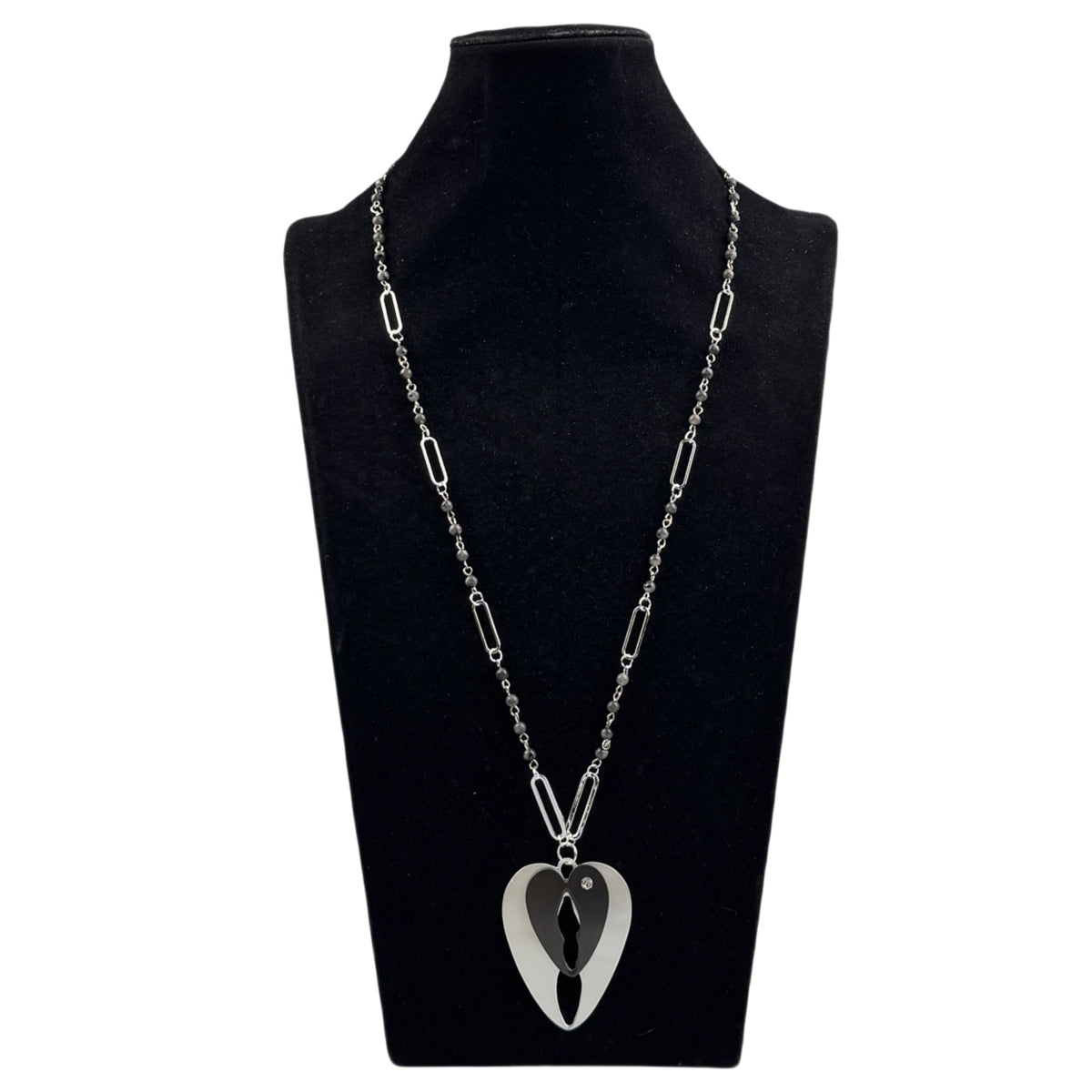 Black Labradorite Heart Pendant Metal Necklace N5584 - view 5