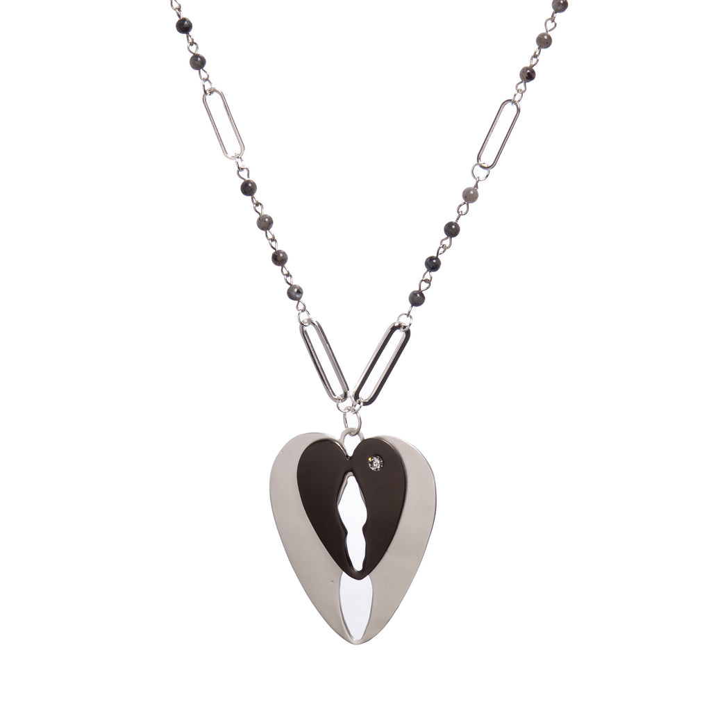 Black Labradorite Heart Pendant Metal Necklace N5584 - view 2