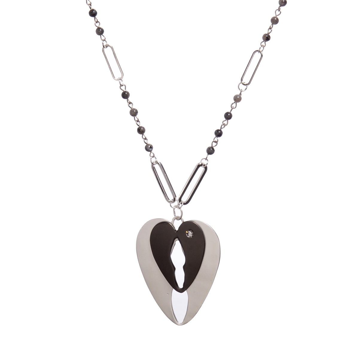 Black Labradorite Heart Pendant Metal Necklace N5584 - view 2