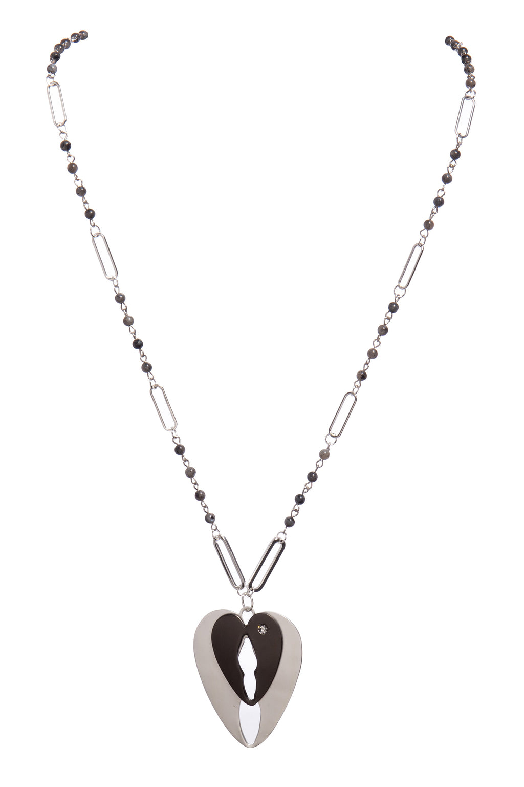 Black Labradorite Heart Pendant Metal Necklace N5584 - view 3
