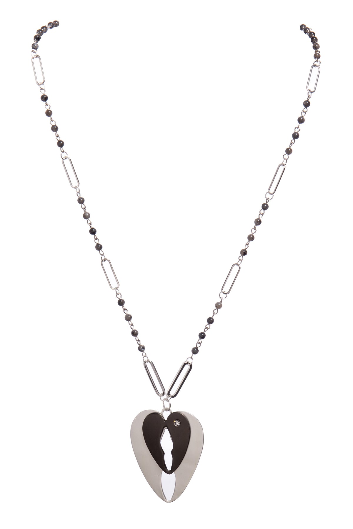 Black Labradorite Heart Pendant Metal Necklace N5584 - view 3