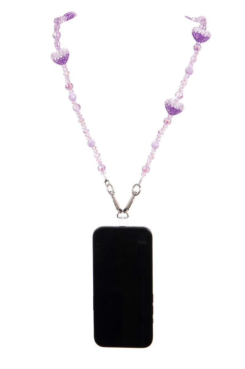 Purple Crystal Heart Beaded Crossbody Phone Lanyard PC5619 - view 2