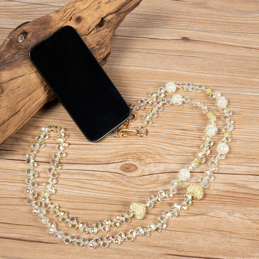 Yellow Heart Beaded Crystal Crossbody Lanyard PC5630