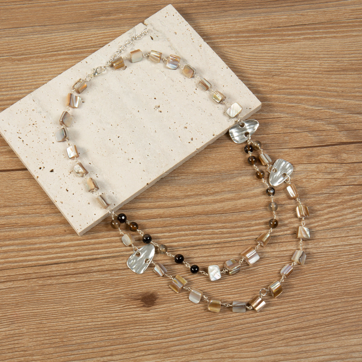 Handmade Coffee Striped Agate Necklace N5713