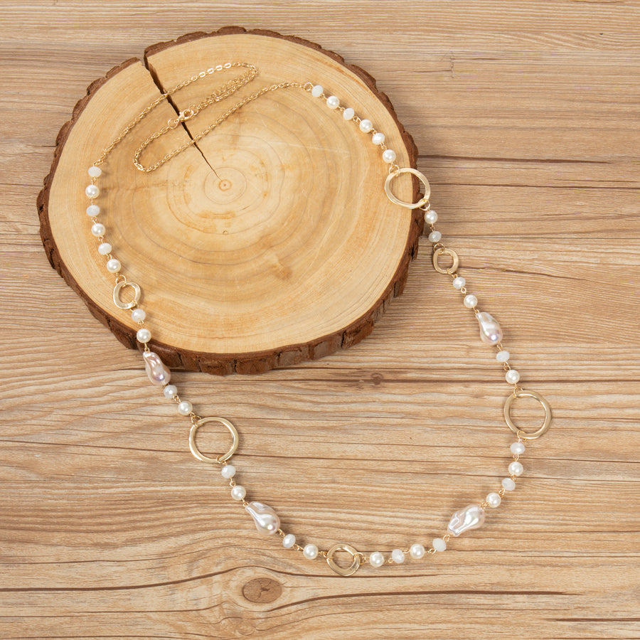 Glass Beads Pearl Alloy Necklace N5775