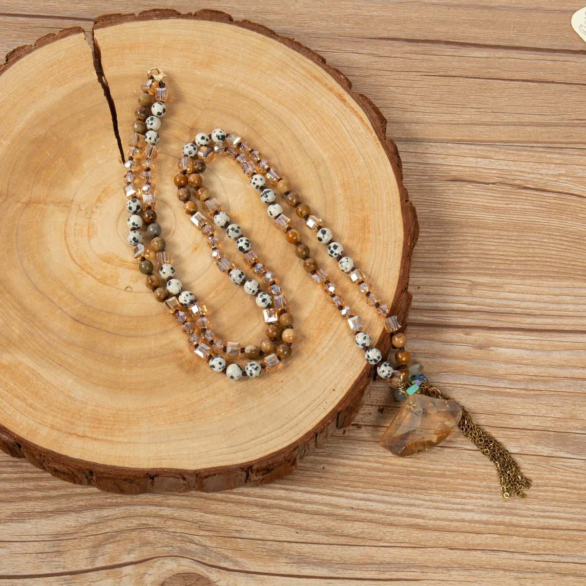 Crystal Pendant Necklace N5944 - Picture Jasper