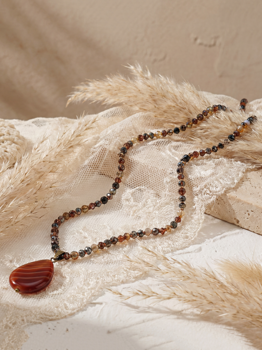 Agate Pendant Crystal Necklace N5968