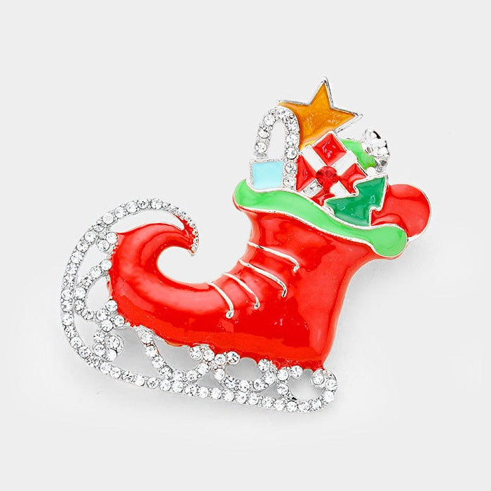 Christmas Ice Skate Rhinestone Brooch P1287