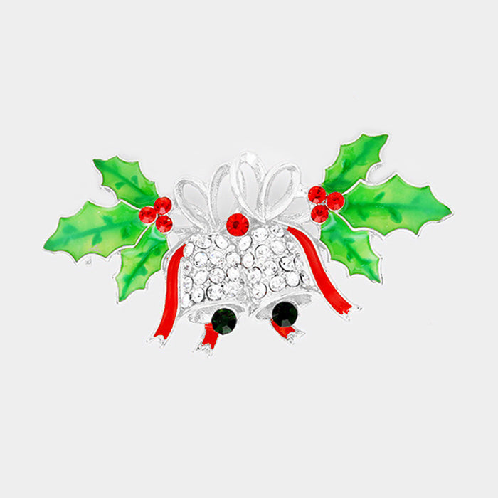 Christmas Bell Rhinestone Brooch P1289