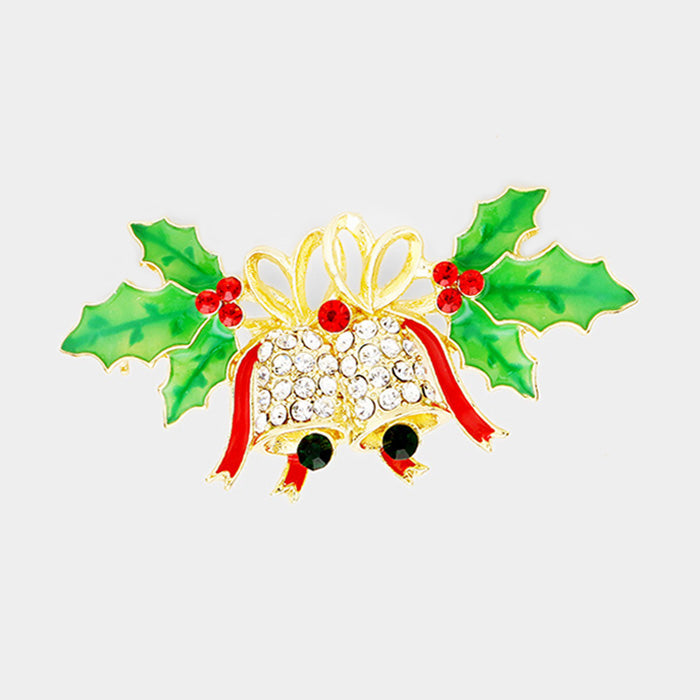 Christmas Bell Rhinestone Brooch P1289