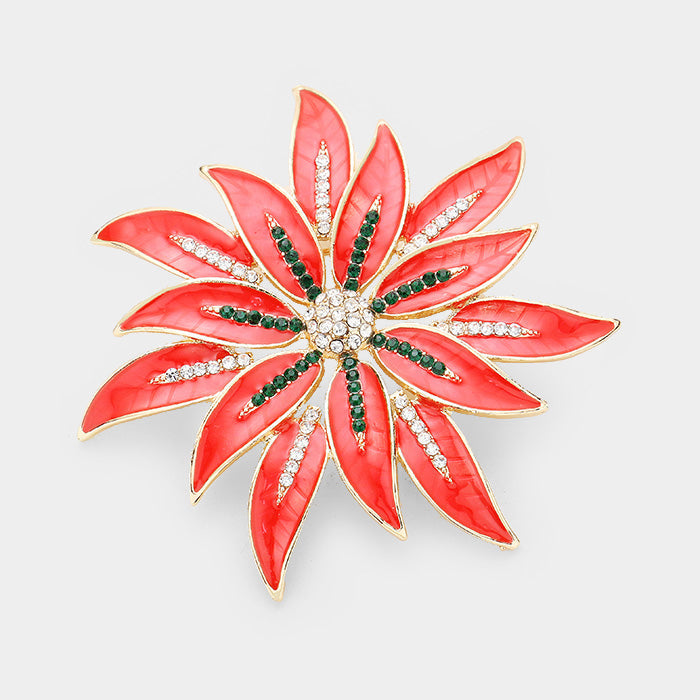 Poinsettia Rhinestone Brooch P1292