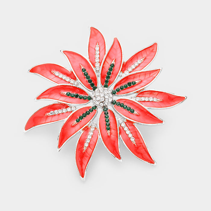 Poinsettia Rhinestone Brooch P1292