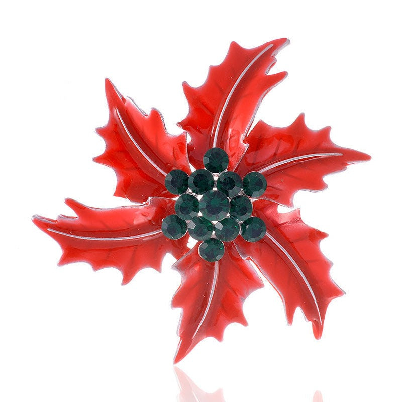Red Poinsettia Rhinestone Brooch P1443