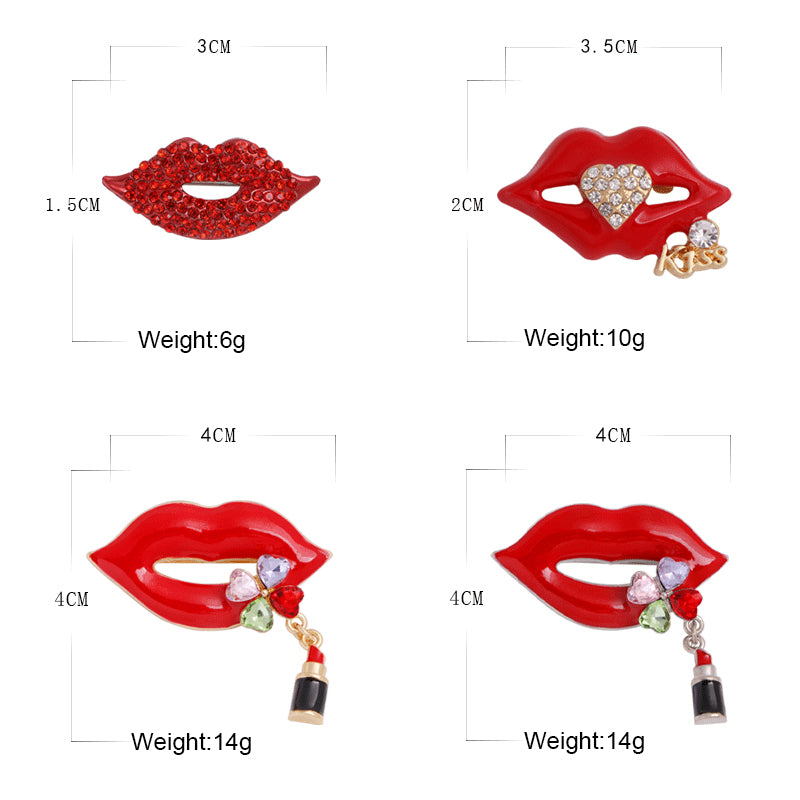 Rhinestone Red Lips Brooch PA3307