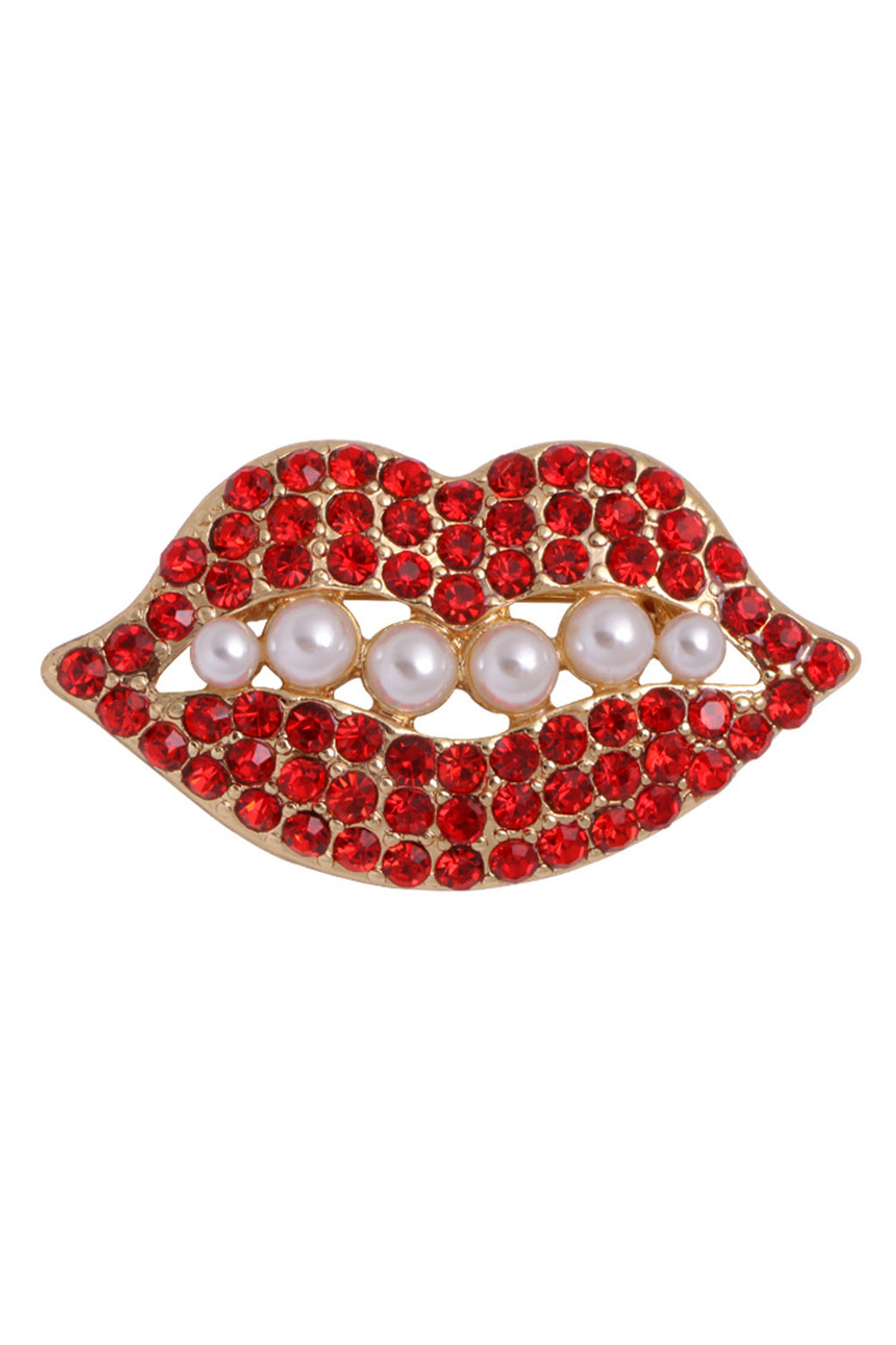 Pearl Lips Rhinestone Brooch PA3470