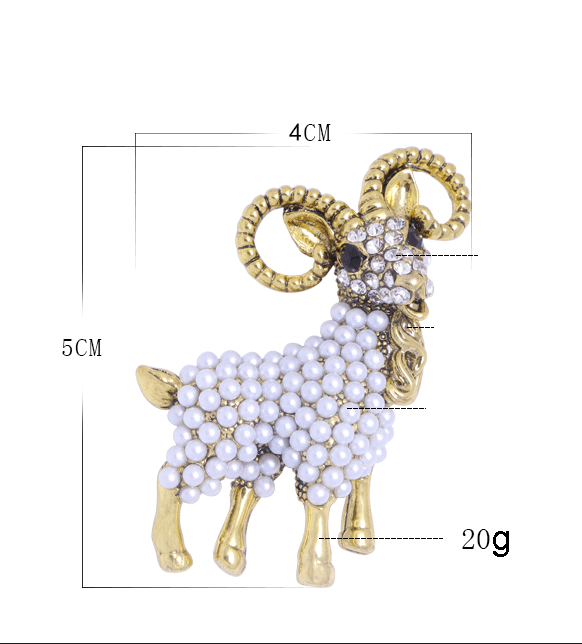 Goat Alloy Rhinestone Pearl Brooch PA3558 - view 2
