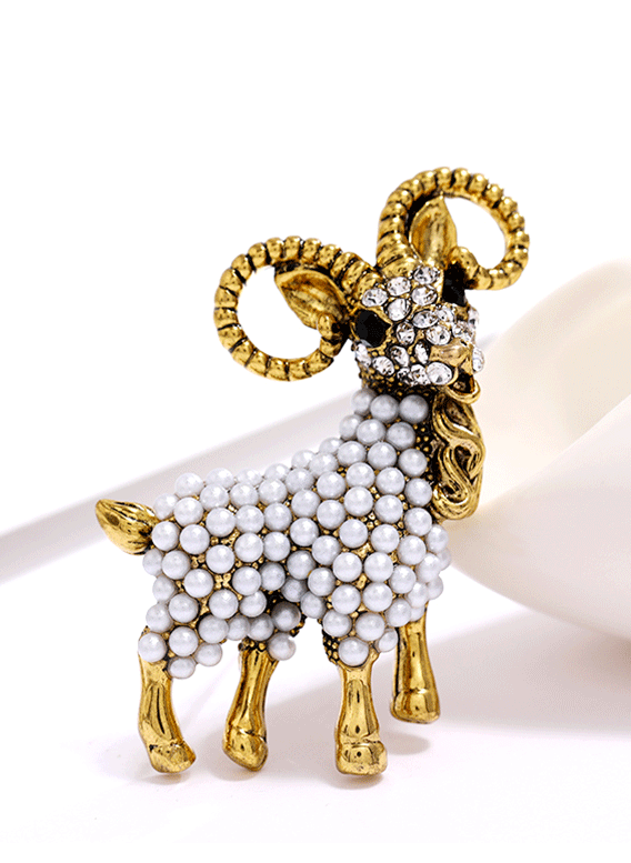 Goat Alloy Rhinestone Pearl Brooch PA3558 - view 3