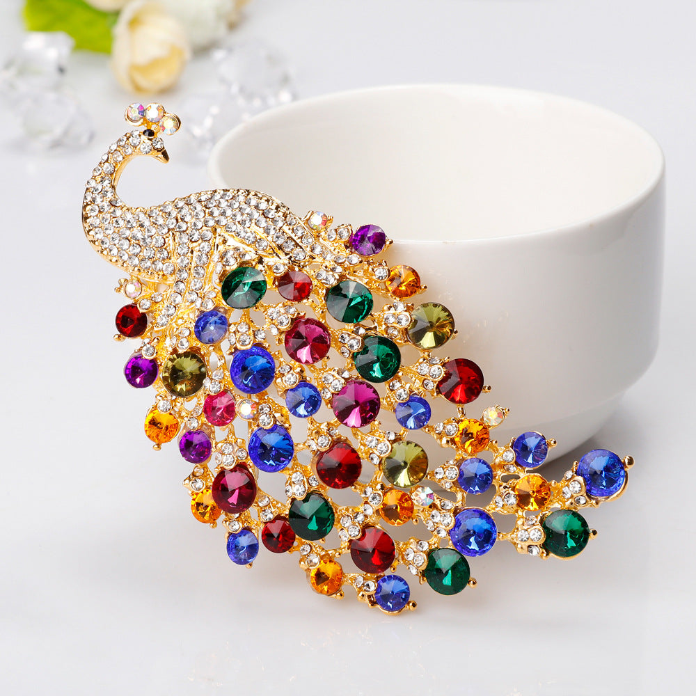 Peacock Rhinestone Brooch PA3573