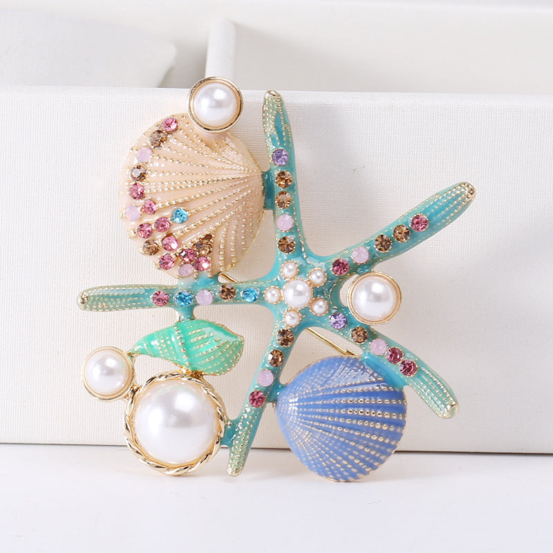 Alloy Rhinestone Starfish Shell Brooch PA3667 - view 2