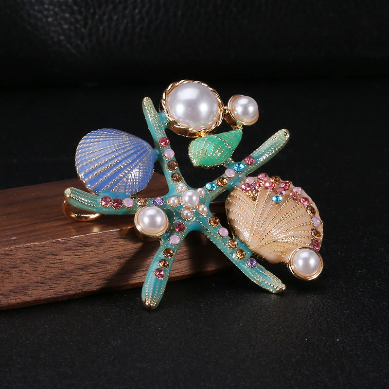 Alloy Rhinestone Starfish Shell Brooch PA3667 - view 8