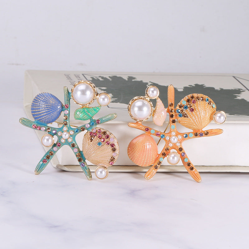 Alloy Rhinestone Starfish Shell Brooch PA3667 - view 5