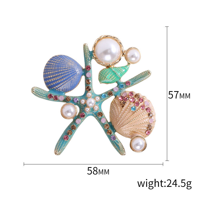 Alloy Rhinestone Starfish Shell Brooch PA3667 - view 6