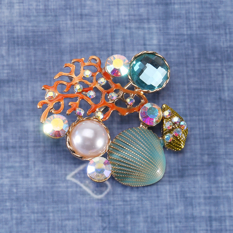 Alloy Crystal Shell Brooch PA3670