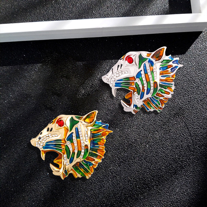 Tiger Head Rhinestone Brooch PA3739 - view 5