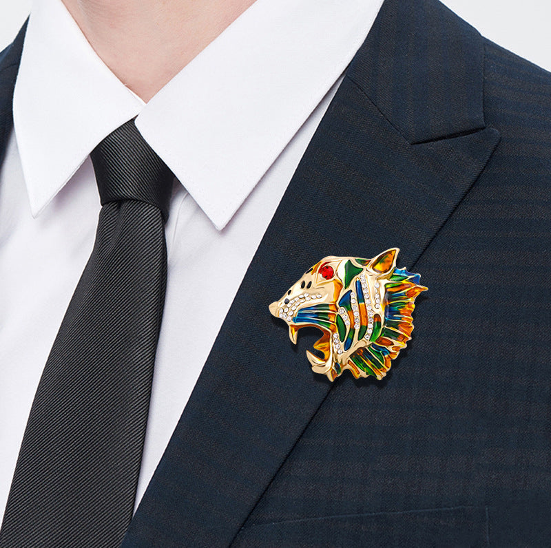 Tiger Head Rhinestone Brooch PA3739 - view 2