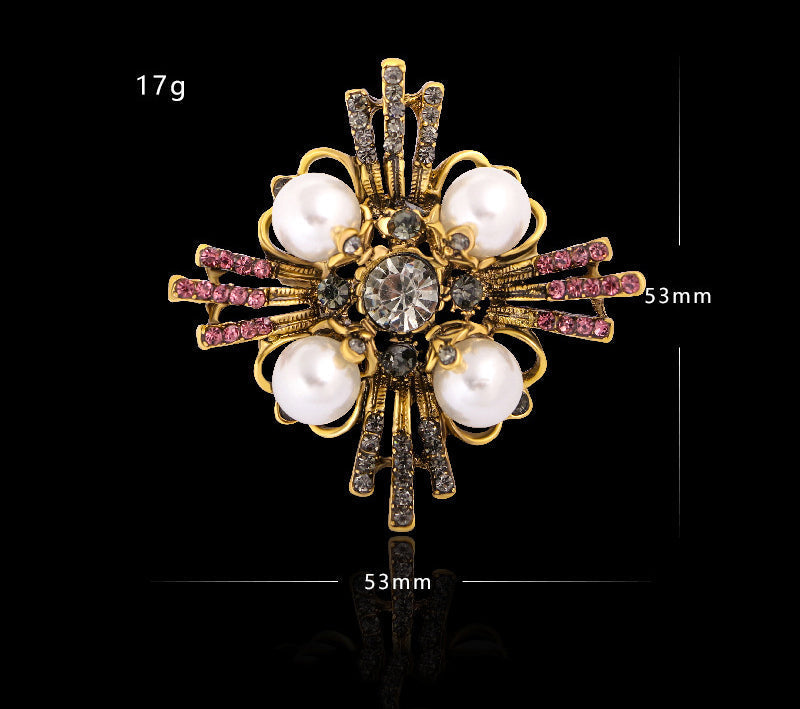 Cross Pearl Rhinestone Brooch PA3766