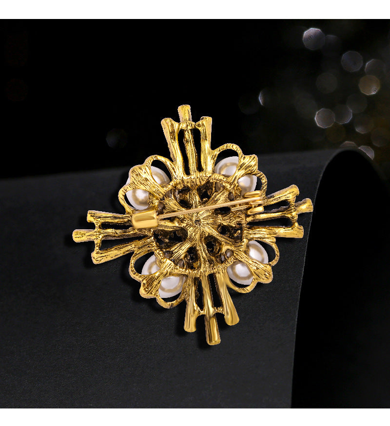 Cross Pearl Rhinestone Brooch PA3766