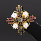Cross Pearl Rhinestone Brooch PA3766