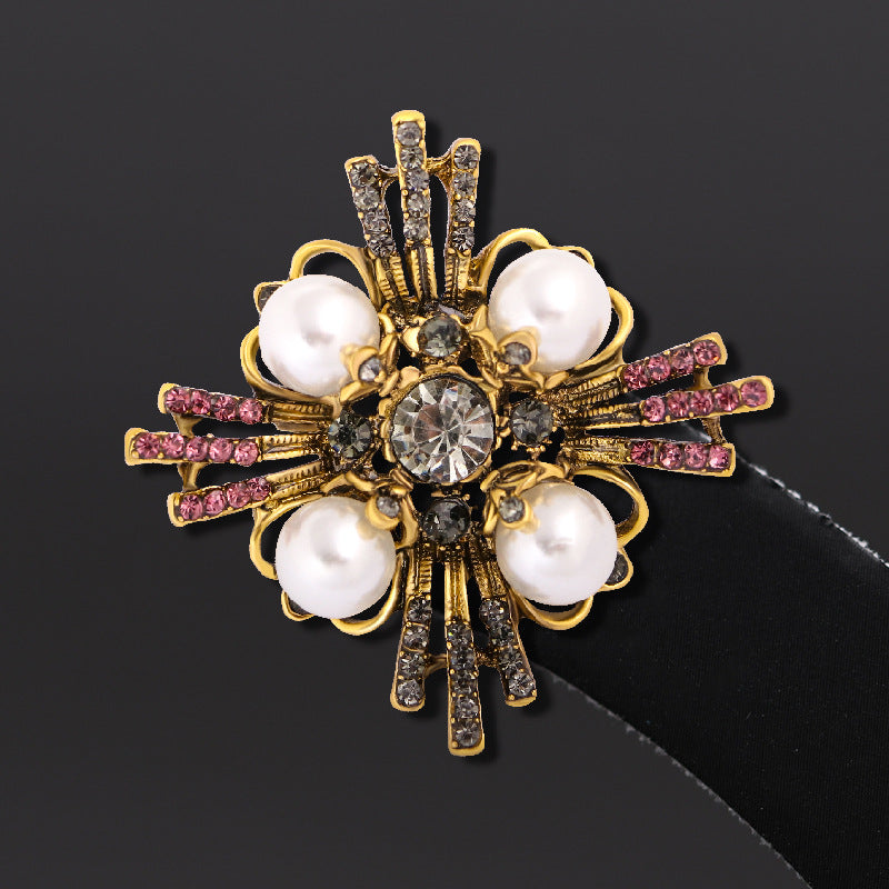 Cross Pearl Rhinestone Brooch PA3766
