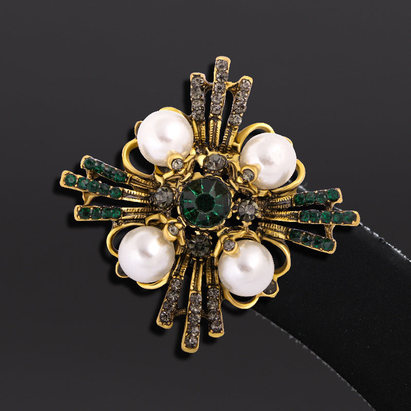 Cross Pearl Rhinestone Brooch PA3766