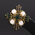 Cross Pearl Rhinestone Brooch PA3766