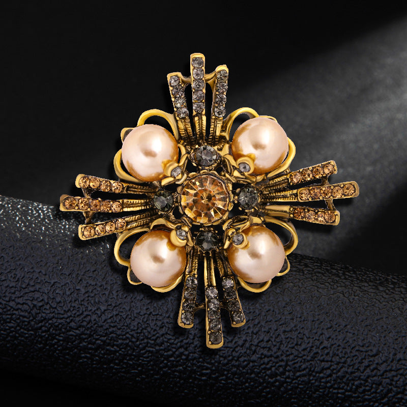 Cross Pearl Rhinestone Brooch PA3766