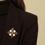 Cross Pearl Rhinestone Brooch PA3766