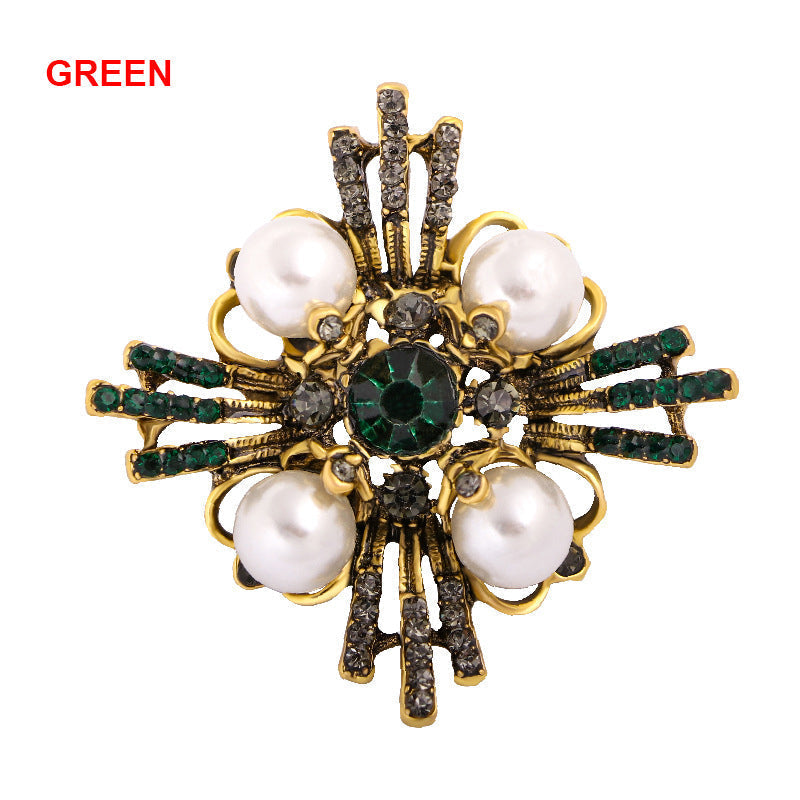 Cross Pearl Rhinestone Brooch PA3766