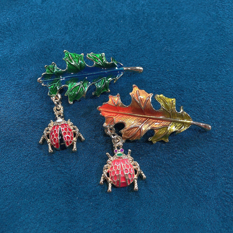 Leaf Ladybug Alloy Brooch PA3767