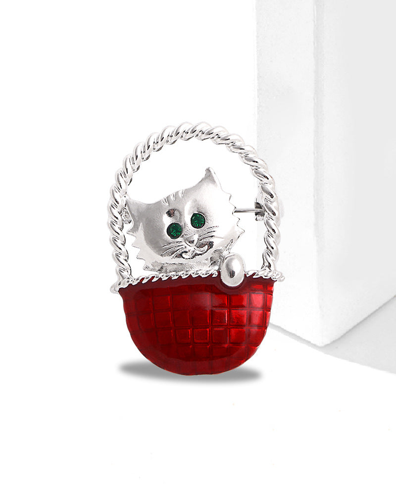 Cat Basket Alloy Brooch PA3834