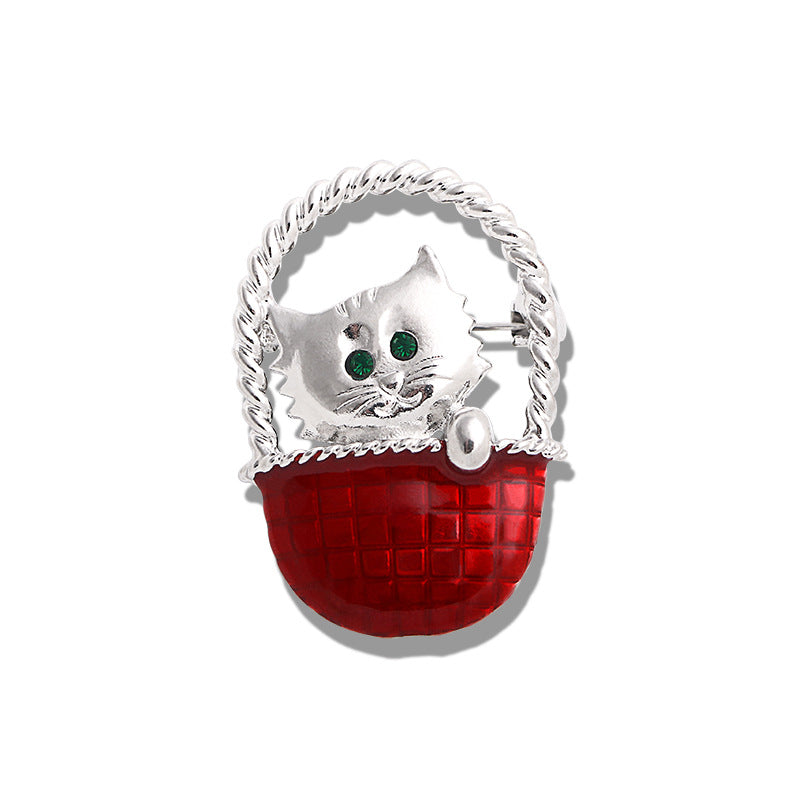 Cat Basket Alloy Brooch PA3834