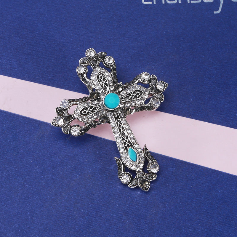 Cross Rhinestone Pearl Brooch PA3845 - view 4
