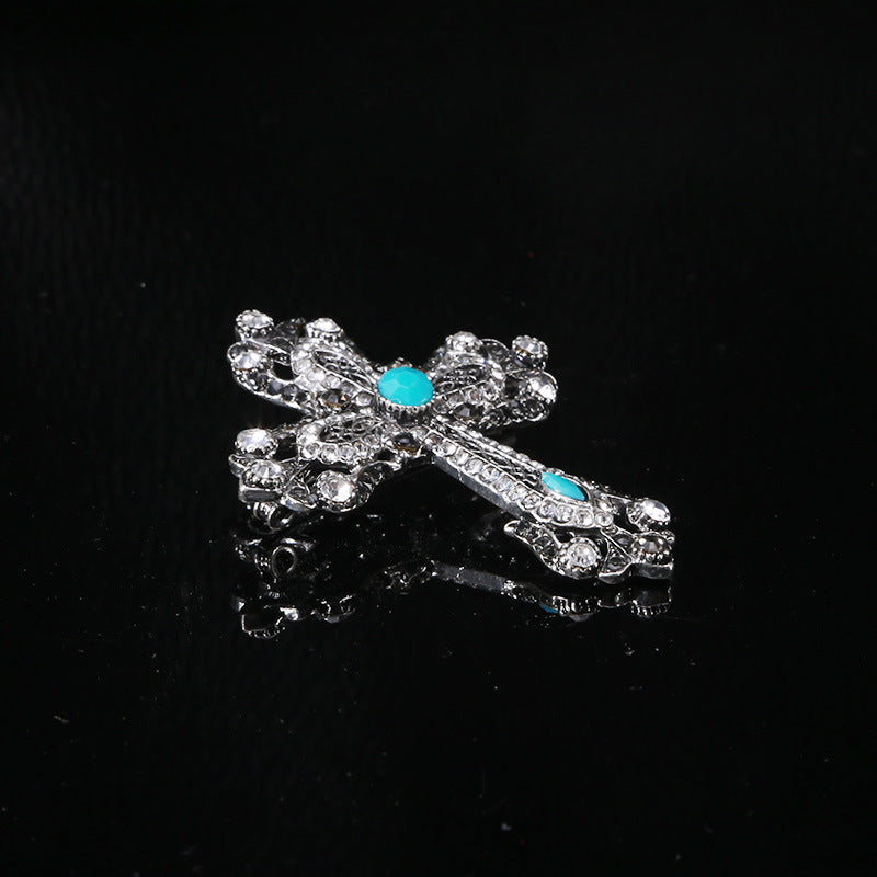 Cross Rhinestone Pearl Brooch PA3845 - view 5