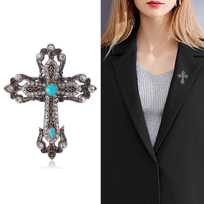 Cross Rhinestone Pearl Brooch PA3845 - view 6