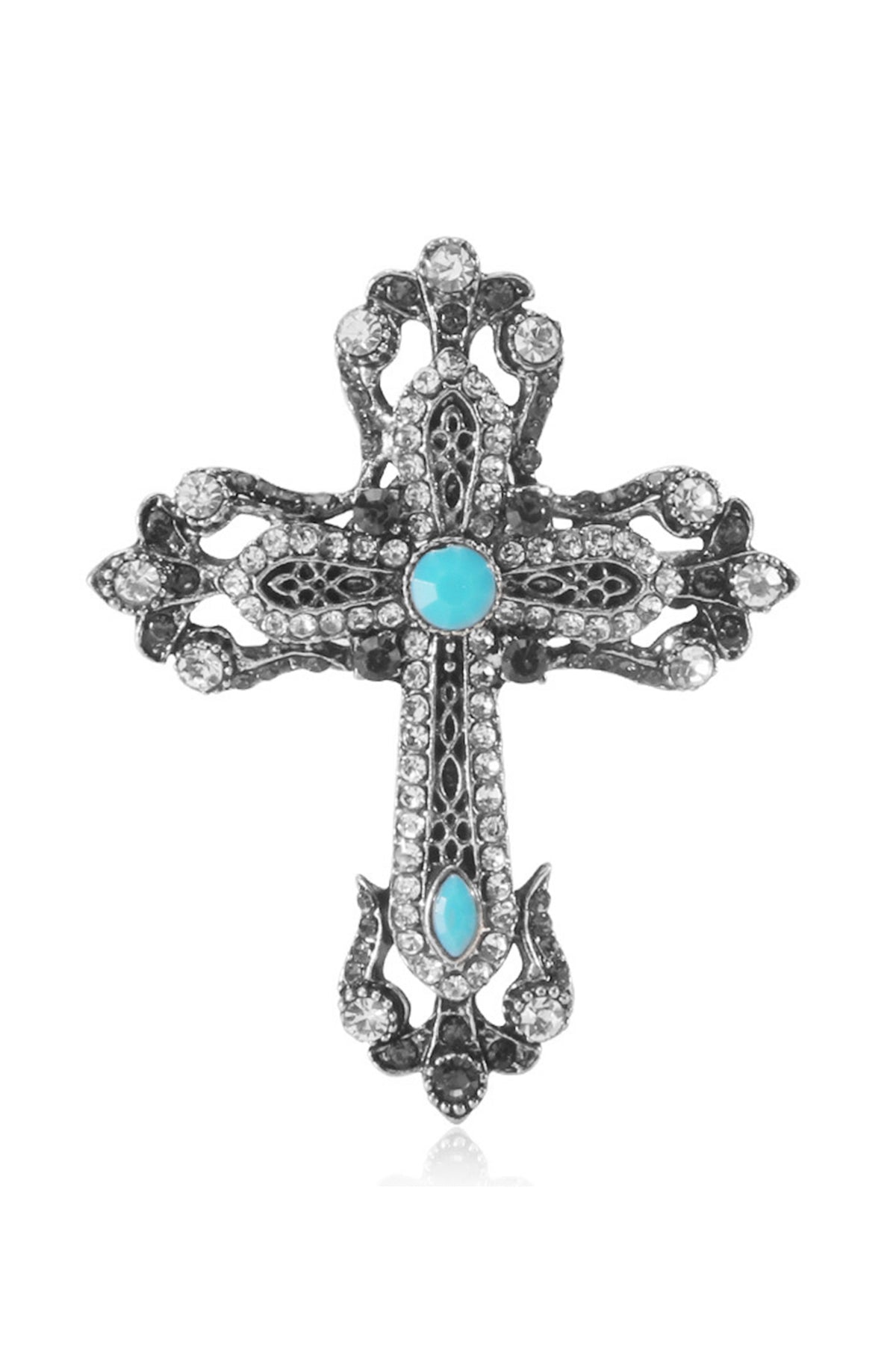 Cross Rhinestone Pearl Brooch PA3845 - view 2