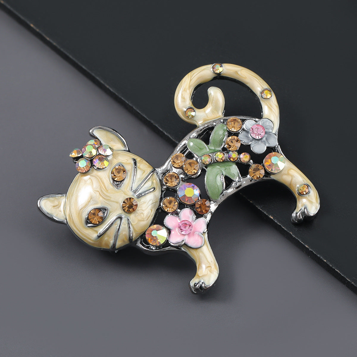 Cat Rhinestone Brooch PA3861 - view 2